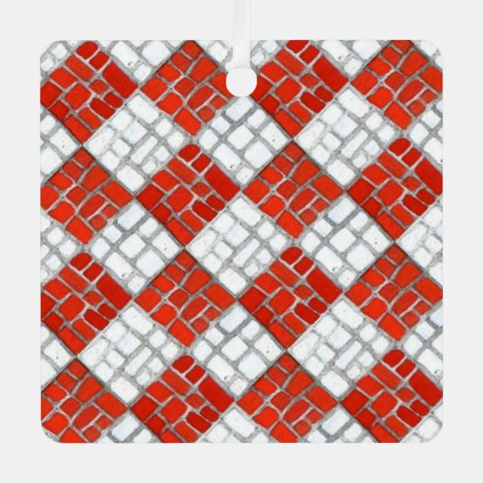 RED KARO MOSAIC Metal Square Ornament (Vorderseite)