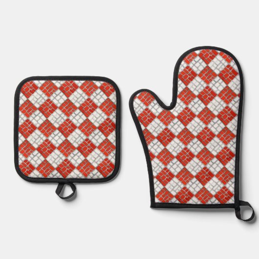 RED KARO MOSAIC Oven Mitt & Pot Holder Set (Vorderseite)