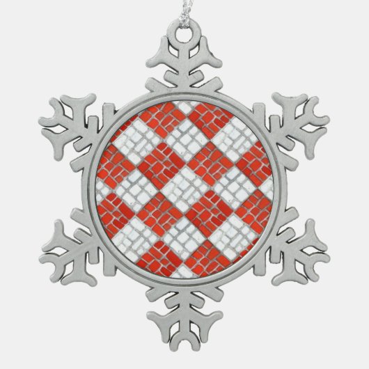 RED KARO MOSAIC Pewter Snowflake Ornament (Vorderseite)