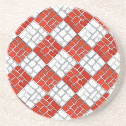 RED KARO MOSAIC Round Sandstone Untersetzer (Vorne)
