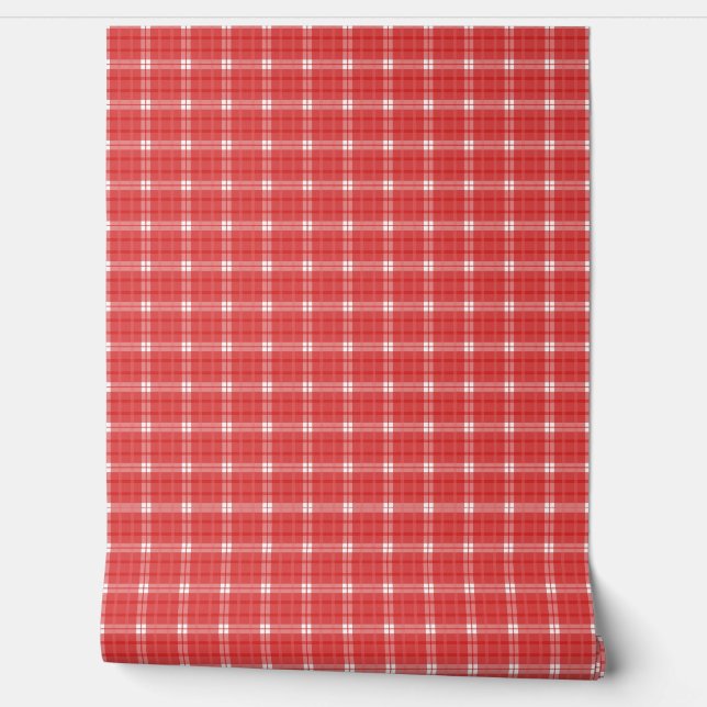 RED KAROS GINGHAM SEAMLESS TAPETE (Abrollen)