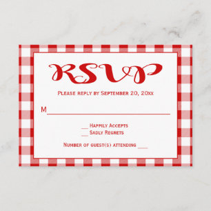 Red Karos UAWG Wedding, Party Gingham Kariert RSVP Karte