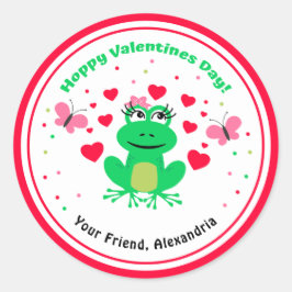 Red Kids Frog Hoppy Valentinstag Runder Aufkleber