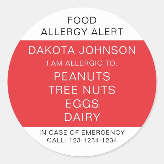 RED Kids Personalisiert Allergie Ich bin allergisc Runder Aufkleber (Vorderseite)