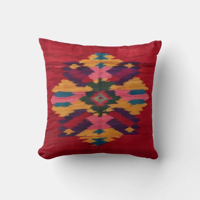 Red Kilim Rug Pillow: Eine reiche Mischung aus Ges Kissen (Vorderseite)