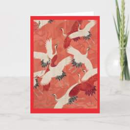 Red Kimono Flying Cranes kundenspezifisch Gold Dankeskarte