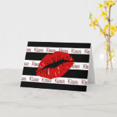 Red Kiss Lips B/W Stripes Grußkarte Karte (Gelbe Blume)