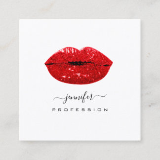 Red KISS LIPS Makeup Artist White Social Media Quadratische Visitenkarte
