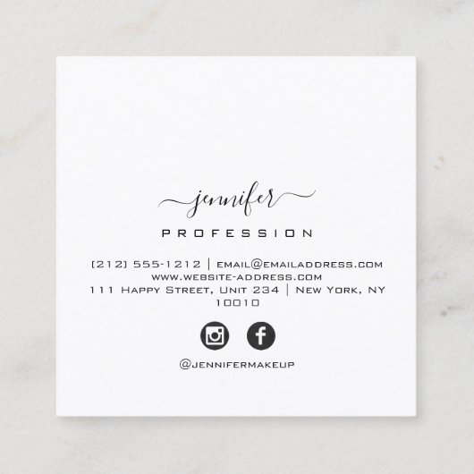 Red KISS LIPS Makeup Artist White Social Media Quadratische Visitenkarte (Rückseite)