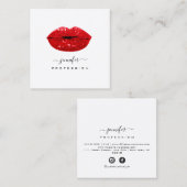 Red KISS LIPS Makeup Artist White Social Media Quadratische Visitenkarte (Vorne/Hinten)