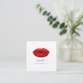 Red KISS LIPS Makeup Artist White Social Media Quadratische Visitenkarte (Stehend Vorderseite)