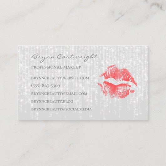 Red Kiss Lips mit subtilen Twinkle Lights Makeup Visitenkarte (Rückseite)