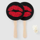 Red Kissing Lips auf schwarz Fächer (Vorne und Hinten)