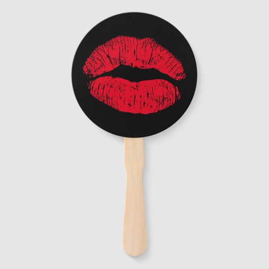 Red Kissing Lips auf schwarz Fächer (Vorderseite)