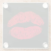 Red Kissing Lips auf schwarz Glasuntersetzer (Rückseite)