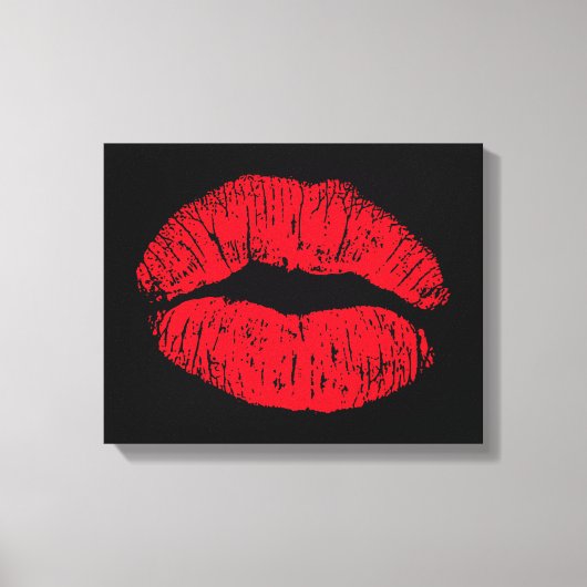 Red Kissing Lips auf schwarz Leinwanddruck (Vorderseite)