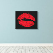 Red Kissing Lips auf schwarz Leinwanddruck (Insitu (Holzboden))