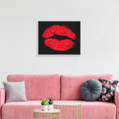 Red Kissing Lips auf schwarz Leinwanddruck (Insitu (Wohnzimmer))