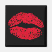Red Kissing Lips auf schwarz Magnet (Vorne)