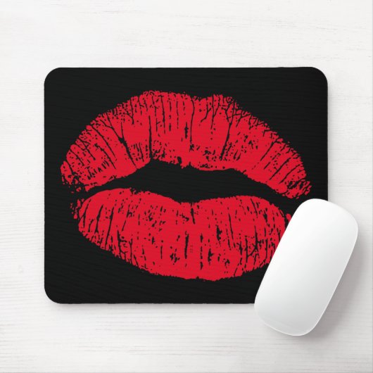 Red Kissing Lips auf schwarz Mousepad (Mit Mouse)