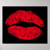 Red Kissing Lips auf schwarz Poster (Vorne)