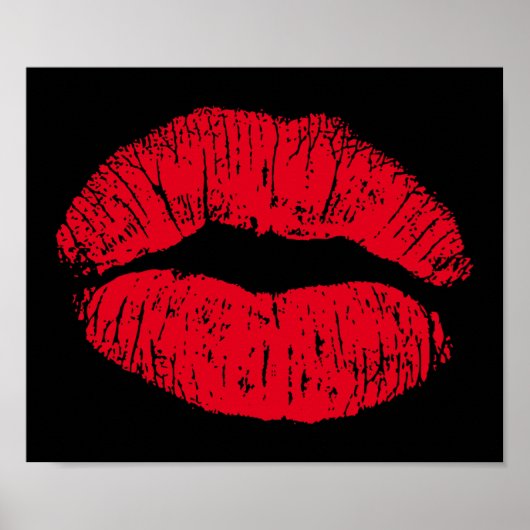 Red Kissing Lips auf schwarz Poster (Vorne)