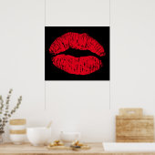 Red Kissing Lips auf schwarz Poster (Küche)