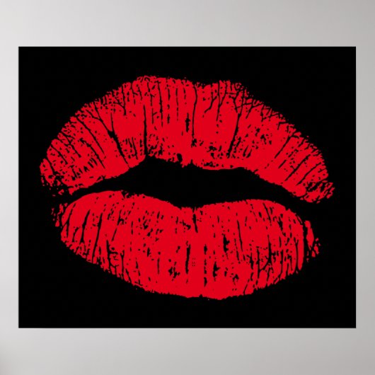 Red Kissing Lips auf schwarz Poster (Vorne)