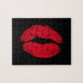 Red Kissing Lips auf schwarz Puzzle (Horizontal)