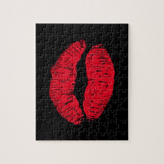 Red Kissing Lips auf schwarz Puzzle (Vertikal)