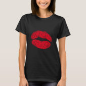 Red Kissing Lips auf schwarz T-Shirt (Vorderseite)