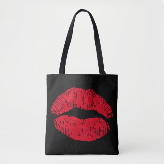 Red Kissing Lips auf schwarz Tasche (Vorderseite)