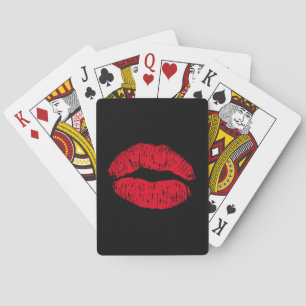 Red Kissing Lips on Black Spielkarten