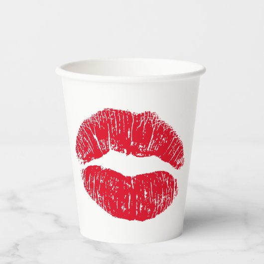 Red Kissing Lips Papier Cups Pappbecher (Vorderseite)