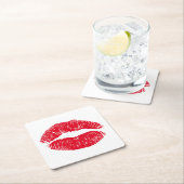 Red Kissing Lips Rechteckiger Pappuntersetzer (Vor Ort)