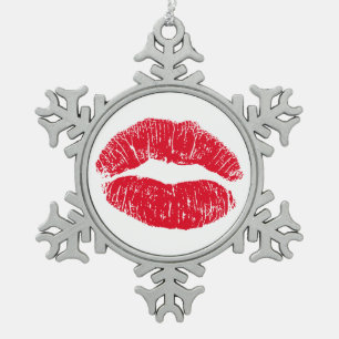 Red Kissing Lips Schneeflocken Zinn-Ornament