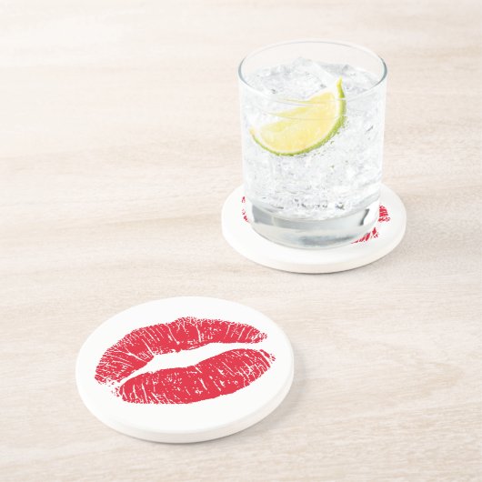 Red Kissing Lips Untersetzer (Seite)