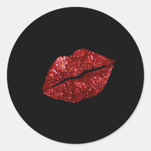 Red Kissing Lipstick Glitzer Lippen Runder Aufkleber