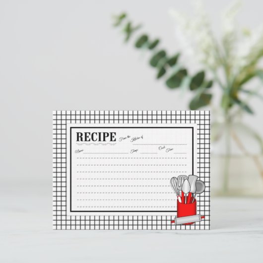 Red Kitchen Utensil Caddy Rolling Button Rezeptkar Postkarte (Stehend Vorderseite)