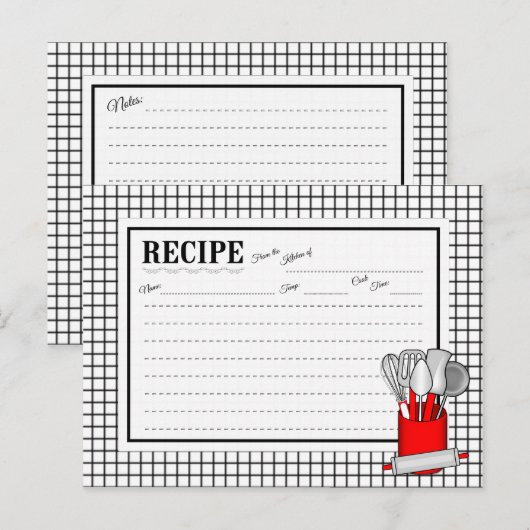 Red Kitchen Utensil Caddy Rolling Button Rezeptkar Postkarte (Vorne/Hinten)
