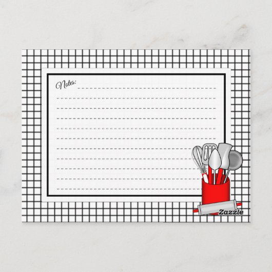 Red Kitchen Utensil Caddy Rolling Button Rezeptkar Postkarte (Rückseite)
