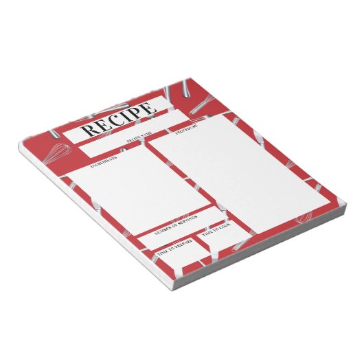 Red Kitchen Utensils Blank Sheet Kulinarisches Rez Notizblock (angewinkelt)