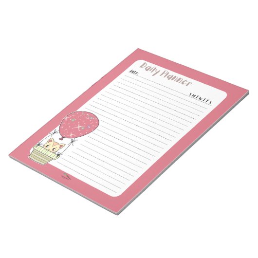 Red Kitty Balloon Lined Daily Planner Notizblock (angewinkelt)