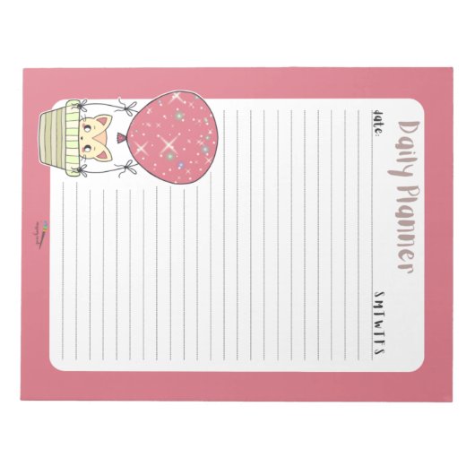 Red Kitty Balloon Lined Daily Planner Notizblock (Vorderseite)