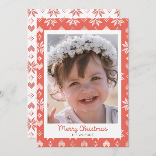 Red Knitter Sweater Pattern Foto Weihnachtskarte Einladung (Vorne/Hinten)