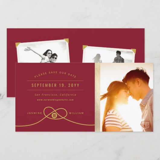 Red Knot Double Happiness Chinesisches Hochzeitsfe Save The Date (Vorne/Hinten)