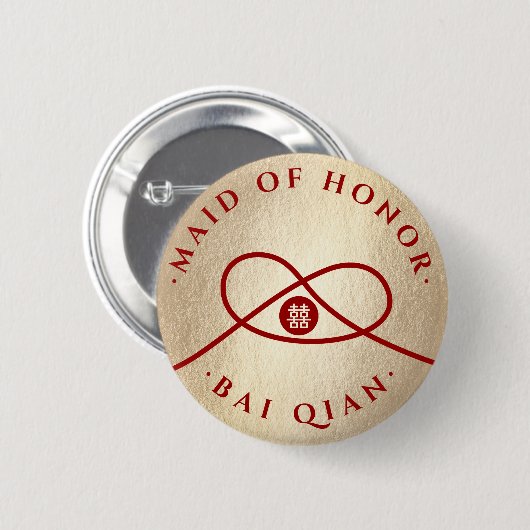 Red Knot Double Happiness Team Bride Chic Hochzeit Button (Vorne & Hinten)