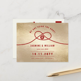 Red Knot Double Happy Chinese Save the Date Ankündigungspostkarte