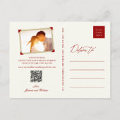 Red Knot Double Happy Chinese Save the Date Ankündigungspostkarte (Rückseite)