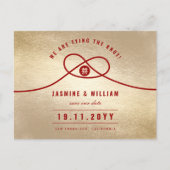 Red Knot Double Happy Chinese Save the Date Ankündigungspostkarte (Vorderseite)